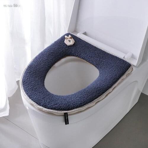 Toilet seat cute Teddy velvet toilet seat cover winter zipper type toilet seat warm cover gasket