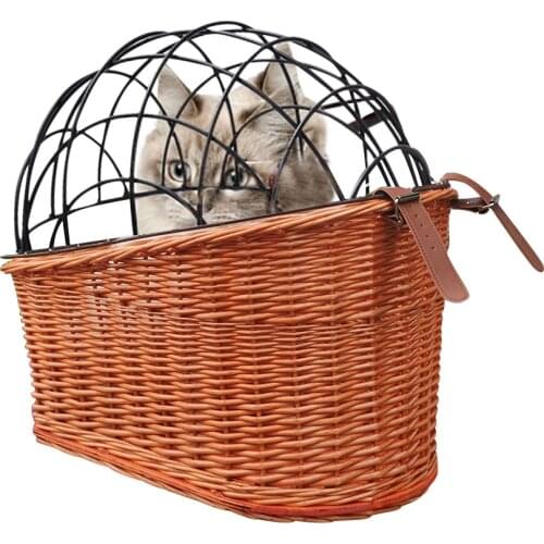 Dog Bike Basket Rear Mount Willow Bicycle Basket for Cats Dogs up to 25lbs