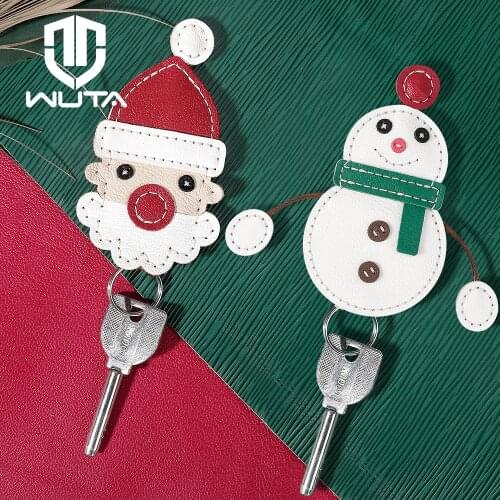 WUTA DIY Father Christmas Gift Santa Claus Snowman Leather Key Chain Kit Semi-finished Key Pendant Key Ring Kids Training Class