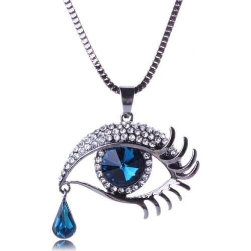 Fashion Eye Crystal Teardrop Pendant Statement Necklace Women Long Sweater Chain Fashion Jewelry