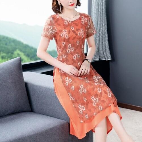 2021 Vintage Orange Floral Lace Midi Dresses Spring Summer 3XL Plus Size Print Runway Dress Elegant Women Bodycon Party Vestidos