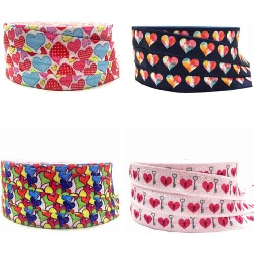 10Yards 16mm Key Love Printed Fold Over Elastic FOE Handmade Accessories DIY Hair Tie Party Decor Ribbon