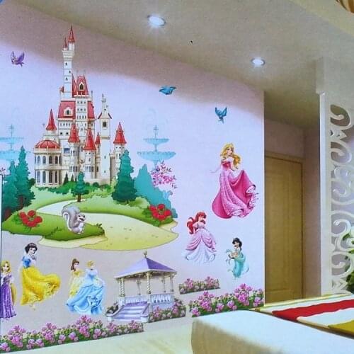 3D Cartoon Removable Diy Seven Princess Flower Castle Wall Stickers Home Decor For Kids Rooms Living Room Girl Bedroom