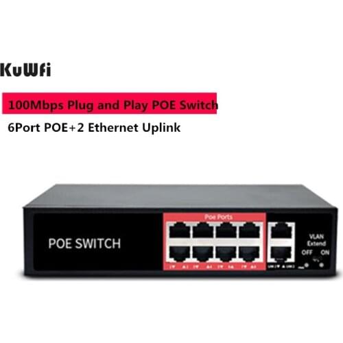 48V Network Ethernet Switch 10/100Mbps With 8 Ports POE Injector POE Power Adapter For IP camera Wireless AP Mining Equipment