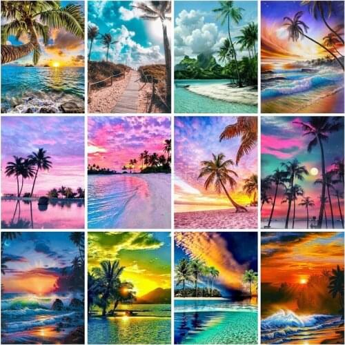 5D Diamond Painting Full Square Seaside Diamond Embroidery Landscape Rhinestones Art Bead Picture Mosaic Coconut Tree