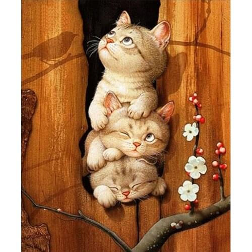 Diamond Painting A Naughty Three Kitten Mosaic Diamond Painting Cross Stitch Embroidery Home Decorative Creative Gifts for Kids