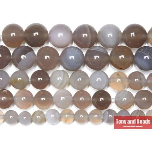 Natural Stone Banded Grey Lace Agates Round Semi-Precious Beads 15" Strand 6 8 10 MM Pick Size For Jewelry