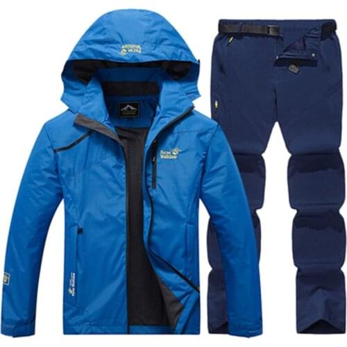 Spring Autumn Hiking Jacket Pant Suits Men Windproof Hooded Coats Trousers Male Outdoor Camping Trekking Sport Windbreaker Sets