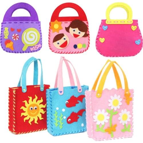 Children Sewing Projects Fabric Kit DIY Felt Crafts Handbag Purse Bags for Children Beginners DIY Craft Drawing Toy Random Style