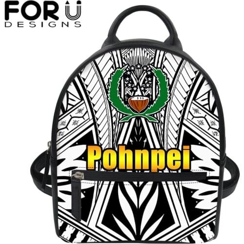 FORUDESIGNS Pohnpei with Polynesian Samoa Tattoos Printed Leather Backpack for Female Fashion Mini Mochila Rucksack Damen Weiss