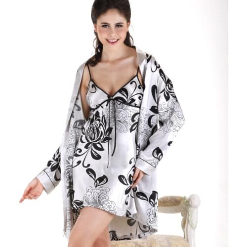 Womens Dressing Gown Silk Robe Nightgown Sleepwear