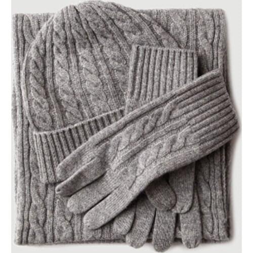 Three Pieces Set Knitted Cashmere Hat Scarf Gloves Winter Women Warm Thick Soft Cap Winter 2019 Luxury Brand Knit Wool Hat Cap