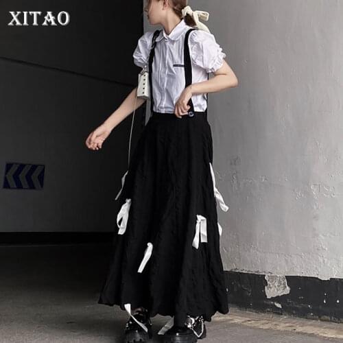 XITAO Single Breasted Puff Sleeve Dress Sets 2021 Summer New Personality Fashion Slim Solid Elastic Waist Dress Sets CLL1579