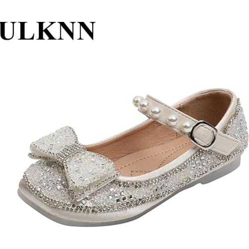 Girls Leather Shoes Princess 2021 Autumn New Rhinestone White Shoes Childrens Soft Sole Baby Shoes Size 23-36 Bbay Flats Shoe