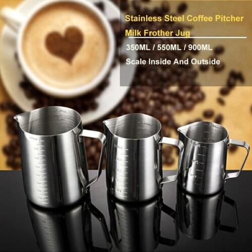 350/550/900 ML Stainless Steel Coffee Pitcher Milk Frother Jug Pull Flower Cappuccino Milk Pot Espresso Cup Foam Mug Latte Art