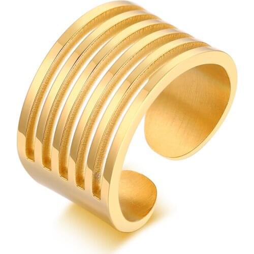 Brass Open Cuff Ring Womens Wide Ring Gold Color Hollow Statement Party Jewelry