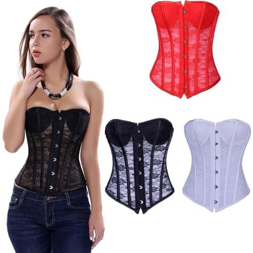 Summer Lace Flowers Overbust Corset Women Sexy Lingerie White Red Black Waist Trainer Curve Shaper Slimming Bustiers Top