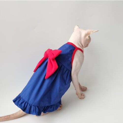 Sphinx Hairless Cat Devon Summer High Waist Blue Sling Skirt Fabric Cool