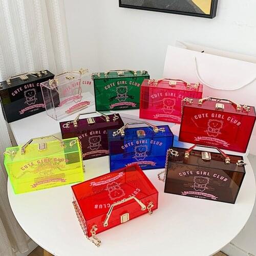 Fashion Clear Acrylic box Womens Handbag Candy Color Chain Shoulder Crossbody Bags for Women 2021 Letter Transparent Tote Purse