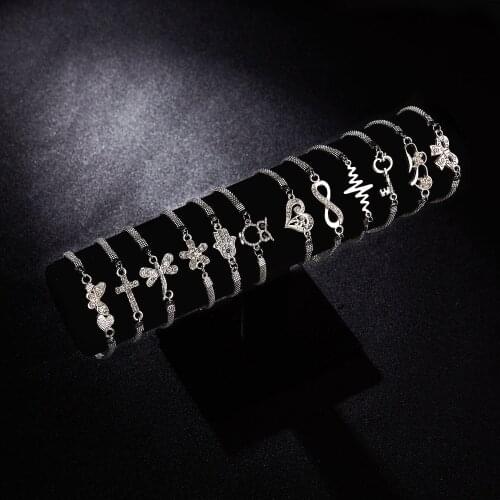 Fashion Charm Owl Butterfly Infinite Cross Flower Heart Silver Plated Chain Wedding Banquet Bracelet For Woman Gifts