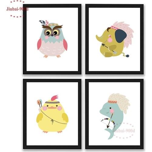 Nursery Wall Art Decorative Cartoon Animal Owl Dolphin Pictures Canvas Painting Baby Room Wall Decoration Posters and Prints N29