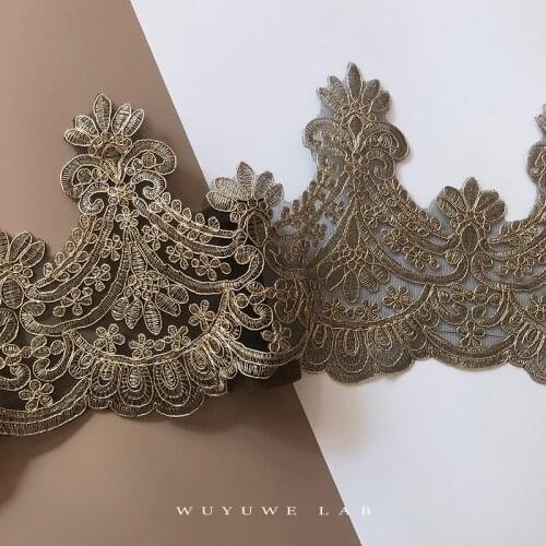 Delicate 1Yard Gold Embroidery Black Mesh Lace Trim Diy Luxury Applique Flowers Garment Lace Fabric for Wedding Dresses 20cm