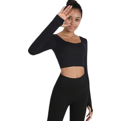 Autumn New Women Yoga Shirts Long Sleeve Thumb Hole Workout Running Sport T-Shirts Sexy Crop Tops Fitness Tight Top With Chest P