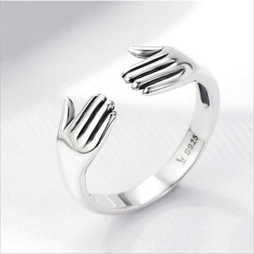 New Arrival Fahion Give Me A Hug Personality 925 Sterling Silver Jewelry Creative Palm Popular Opening Rings R399