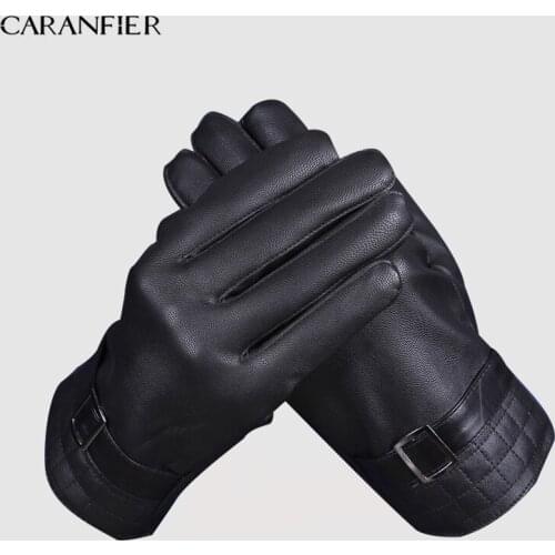 CARANFIER New Autumn Winter Male PU Leather Gloves Fashion Touch Screen Gloves Warm Winter Gloves Male Car Driving Mittens