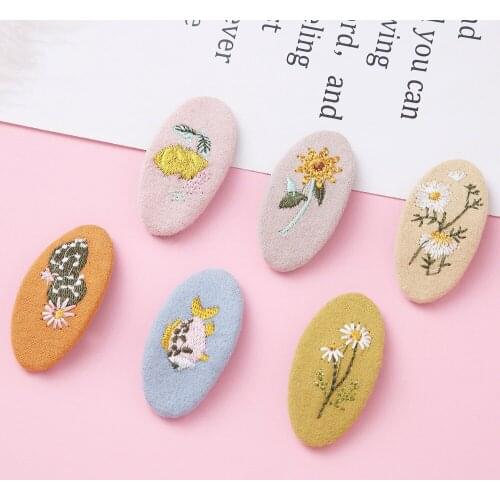 Baby Girls Hair Pins Floral Printing Children Hair Accessories Summer Cute Kids Side Hair Clips Embroidery Barrette 2pcs/Lot