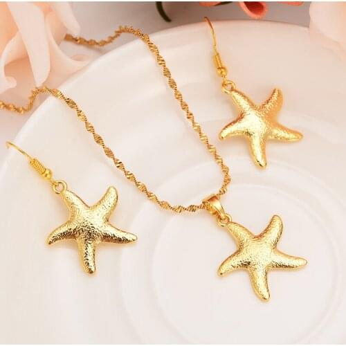 PNG gold starfishNecklace Earring Set Women wedding bridlParty Gift Jewelry Sets daily wear mother gift DIY charms women girls