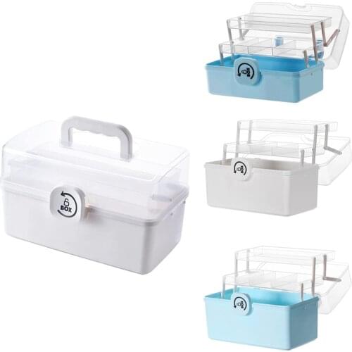HOT Plastic Storage Box with 3-Tier Fold Tray,Tool Organizer,Portable Lockable Container