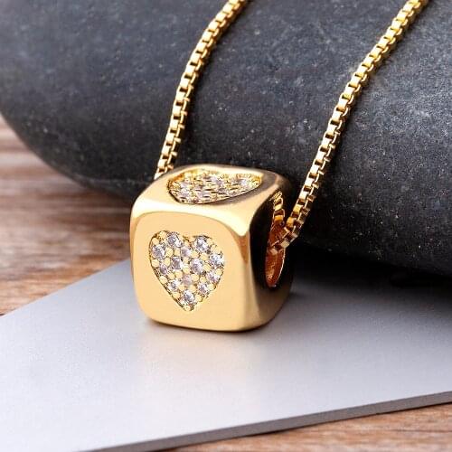 Luxury Cute Cube Heart Necklace Copper Zircon Gold Color Chain Necklace For Women Romantic Party Wedding Birthday Jewelry Gift