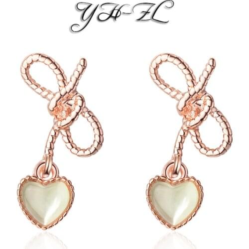 YH-ZL Tender Love Rose Gold Plated Earrings For Women Jewelry Dazzling CZ Heart Stud Earrings pendientes oorbellen
