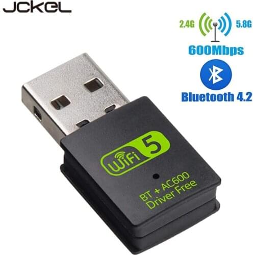 JCKEL 600Mbps USB WIFI Adapter Free Driver Bluetooth Dongle Dual Band LAN Ethernet Adapter USB Network Card For Desktop Laptop