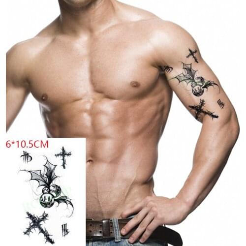 Waterproof Temporary Tattoo Sticker Bat Cross Moon Flash Tattoo Fake Tattoo Arm Breast Leg Body Art for Women Men