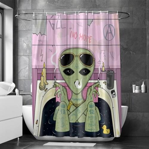 3D Pink Luxury Cute Kawaii Halloween Sexy Anime Alien Kids Polyester Fabric Shower Curtain Set for Bathroom with Plastic Hooks