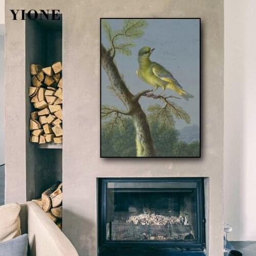 Retro Green Finch Art Realistic Painting Custom Famous Mountain Forest Animal Bird Canvas Picture Print Wall Poster for Room