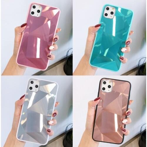 Diamond Texture Mirror Phone Case for iphone 11 Pro Max X XR XS Max 6 6S 7 8 Plus SE 2020 Cute Soft TPU Shockproof Cover Case