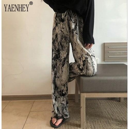 Autumn Women Tie Dye Wide Leg Pant Fall 2021 Harajuku Fashion Streetwear Pants High Waist Casual Straight Trousers Female Slacks