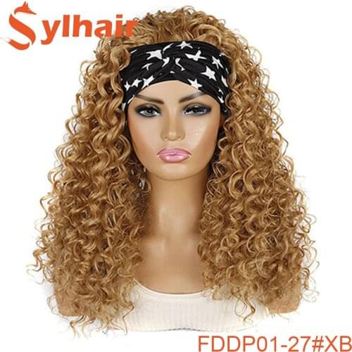 Sylhair Afro Kinky Curly Headband Wigs For Women Synthetic Hair Wigs Wrap Hair Style Wholesale 24inch Long Hair Wig