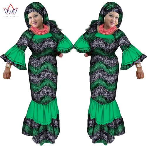 Free Headscarf match African Lady Dress Ankara Fashion Flare Sleeve Party Wedding Dresses for Women African Women Clothing Y1649