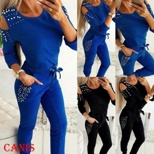2020 Womens Jogger Workout Casual Tracksuit Sweatshirt Tops + Pants 2Pcs Sets Sport Wear
