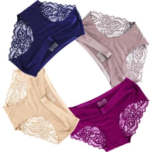 Ladies Underwear Breathable Pearlescent Ice Silk Seamless Waist Graphene Crotch Shorts Lace Europe and America