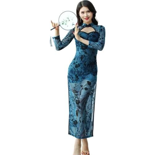 2021 New 3086 Latin Dance Dress Women Long Sleeve Floral Design Modern Dance Dress for Belly Dance Performance