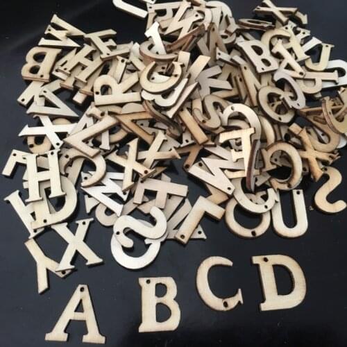 100pcs Wooden Alphabet Letters Shapes Tiles Sets DIY Letter Crafts Projects Displays Kits for Children Kids Students Studying