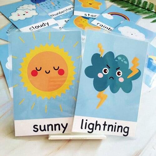 15Pcs Weather Flash Cards Waterproof Montessori English Words Pocket Cards Kids Children Learning Educational Toys Teaching Aid