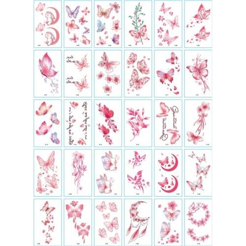 30 Sheets Colorful Butterfly Flower Tattoo Sticker 3D Realistic Temporary Tattoo Body Sticker Body Art waterproof Tattoo Sticker