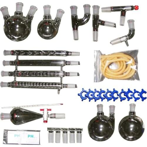 32 Pcs New Lab Essential Oil Distillation Apparatus Glassware w/Graham Condenser