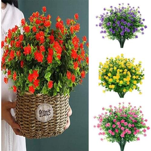 4 Bundles Artificial Flowers UV Resistant Fake Boxwood Plants Faux Greenery for Outdoor Hanging Garden Farmhouse Decor